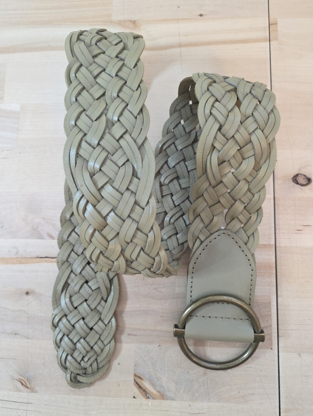 Talbots Vintage Taupe Woven Leather Wide Belt Brass Buckle Women Size M